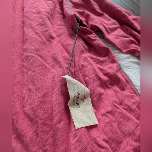 NWT True Grit Bowery Burnout Slit Tee Red Pink Long Sleeve Henley Shirt L Large - Picture 3 of 5